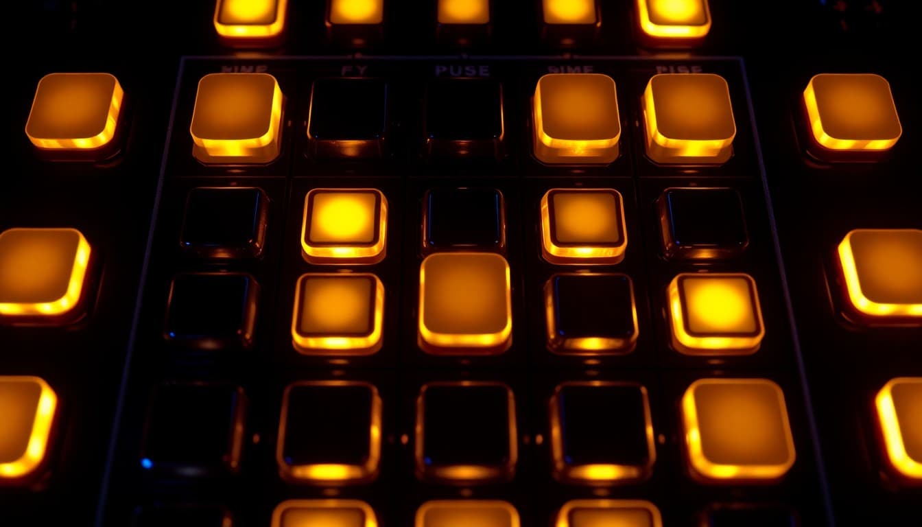 Retro electronic puzzle game with glowing LED buttons